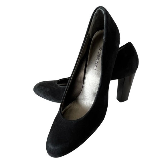 Liz Claiborne Chloe Black Suede Round Toe Stacked Heel Pumps – Size 8 M - Picture 1 of 13